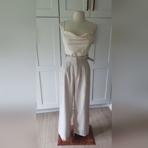 Abercrombie & Fitch Linen Pants Women XS Beige Flowy Wide Leg Trousers
